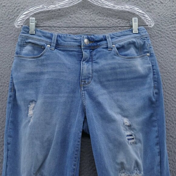 Chicos Womens So Slimming Girlfriend Destructed Crop Jeans 0 Size 4 Blue Stretch - Picture 3 of 12
